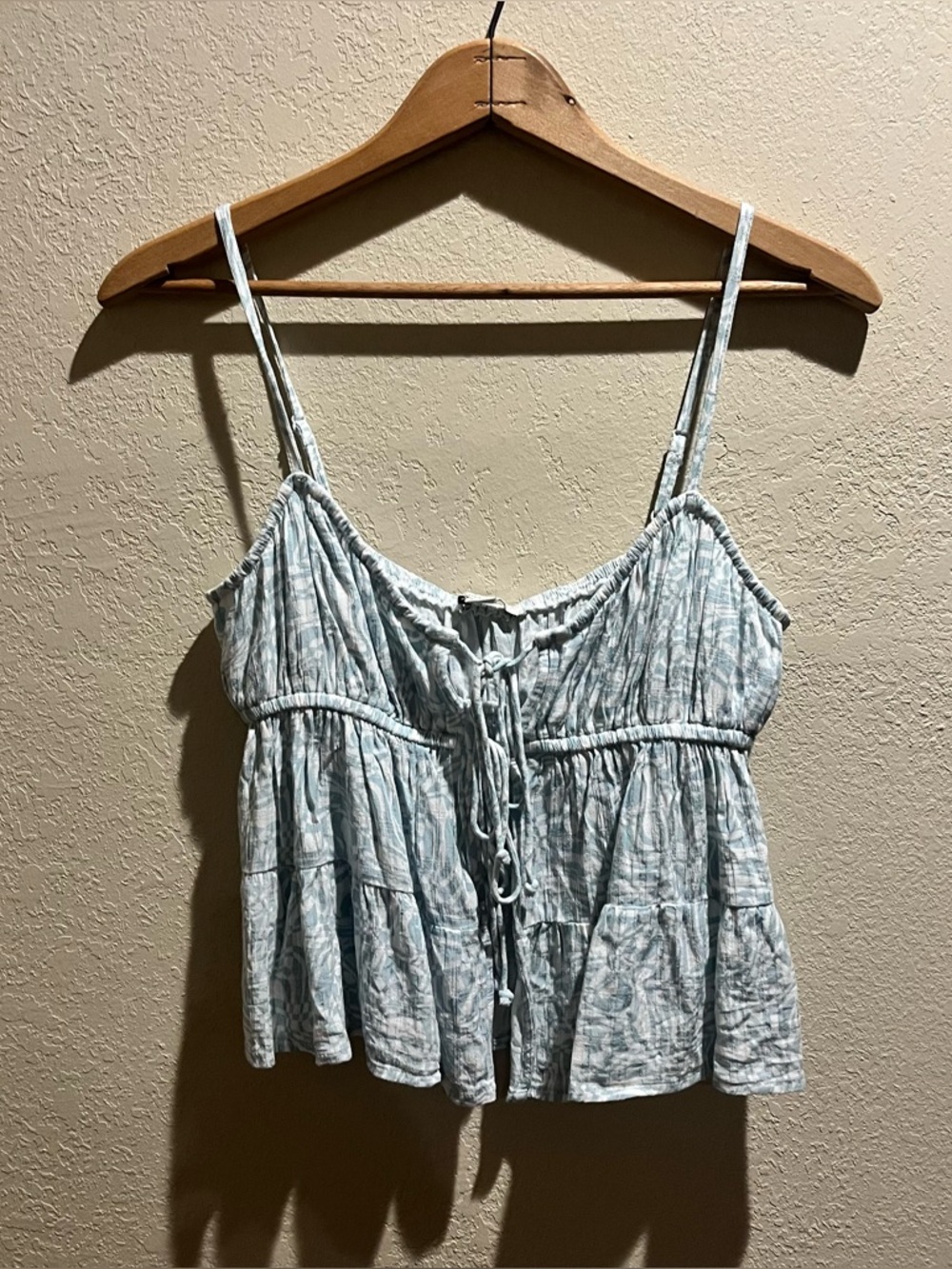 American Eagle Blue & White Tie Front Tank